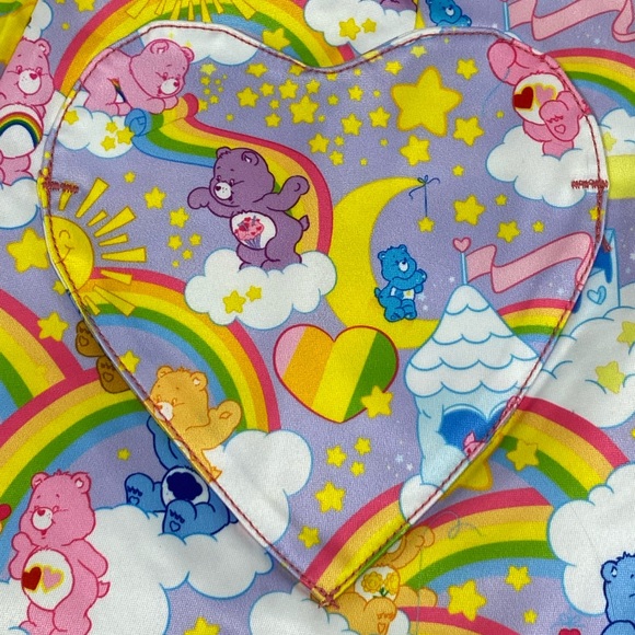 UNIQUE VINTAGE x Care Bears Rainbow Print Mini Skirt Heart Pockets White XS - Picture 4 of 14